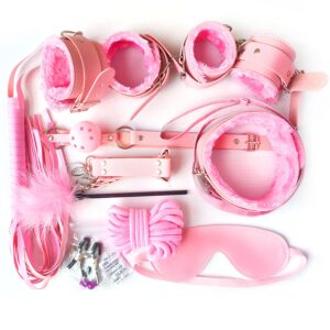 Bondage Kit, 10 Piece Under Bed Restraint Set Love Cuffs ( Pink )